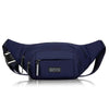 Navy blue durable nylon waist bag for men with a flap closure
