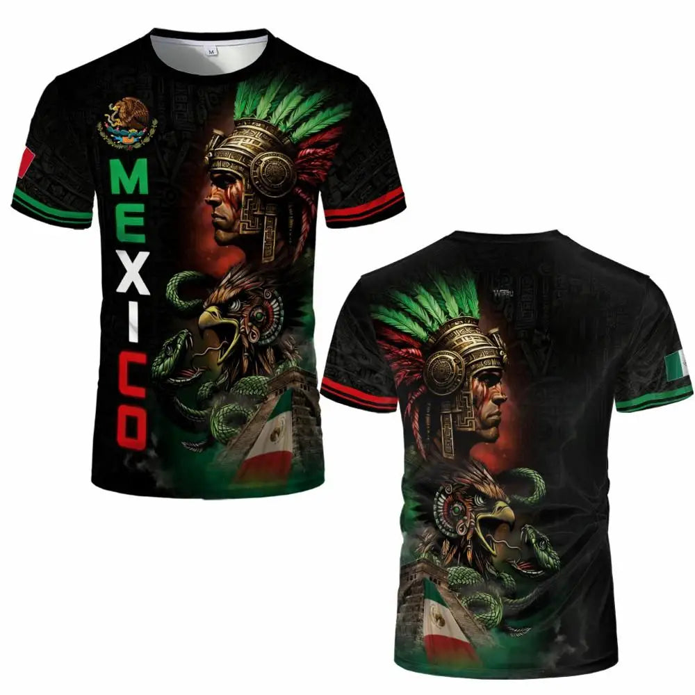 Black men's t-shirt featuring a graphic design of a warrior with a helmet and eagle elements.