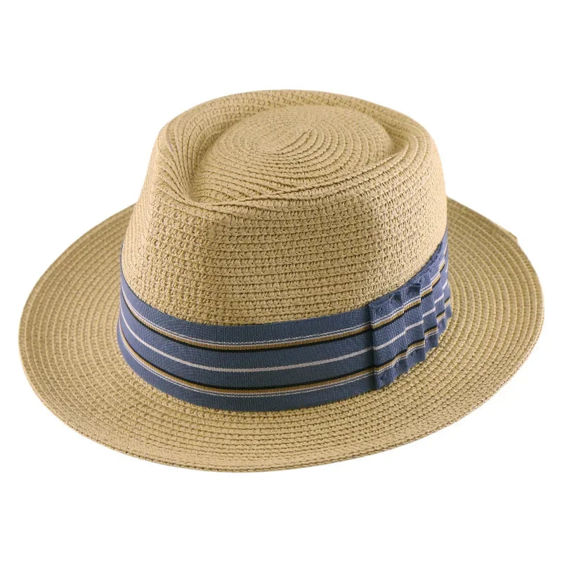 Woven Straw Fedora Hat with Striped Band for Men and Women