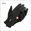 Black warm windproof outdoor cycling and driving gloves shown from above