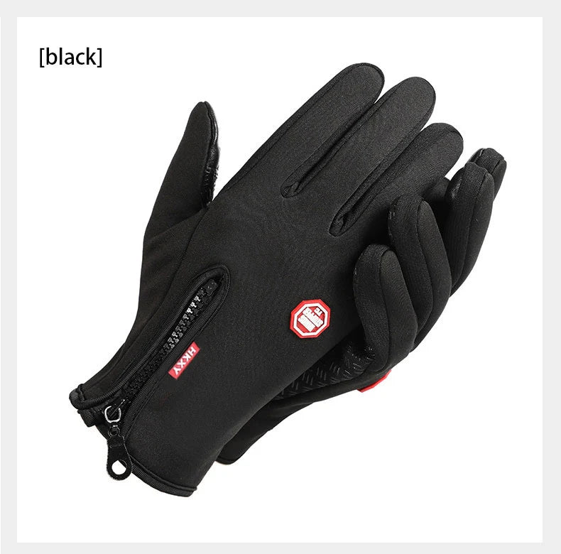 Black warm windproof outdoor cycling and driving gloves shown from above
