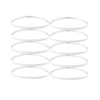 A set of five white multi-functional elastic sports headbands laid out in a row.
