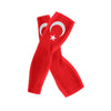 Red arm sleeves featuring the Turkish flag design for sports and sun protection