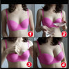 Vier Bilder von Silikon-BH- und Badeanzug-Pads in verschiedenen Pinktönen und Winkeln.