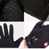 Black warm windproof outdoor cycling and driving gloves shown in detail.