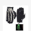 A pair of black tactical finger gloves with glow-in-the-dark green accents.