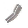 A pair of white unisex UV protection arm sleeves shown in a close-up view.