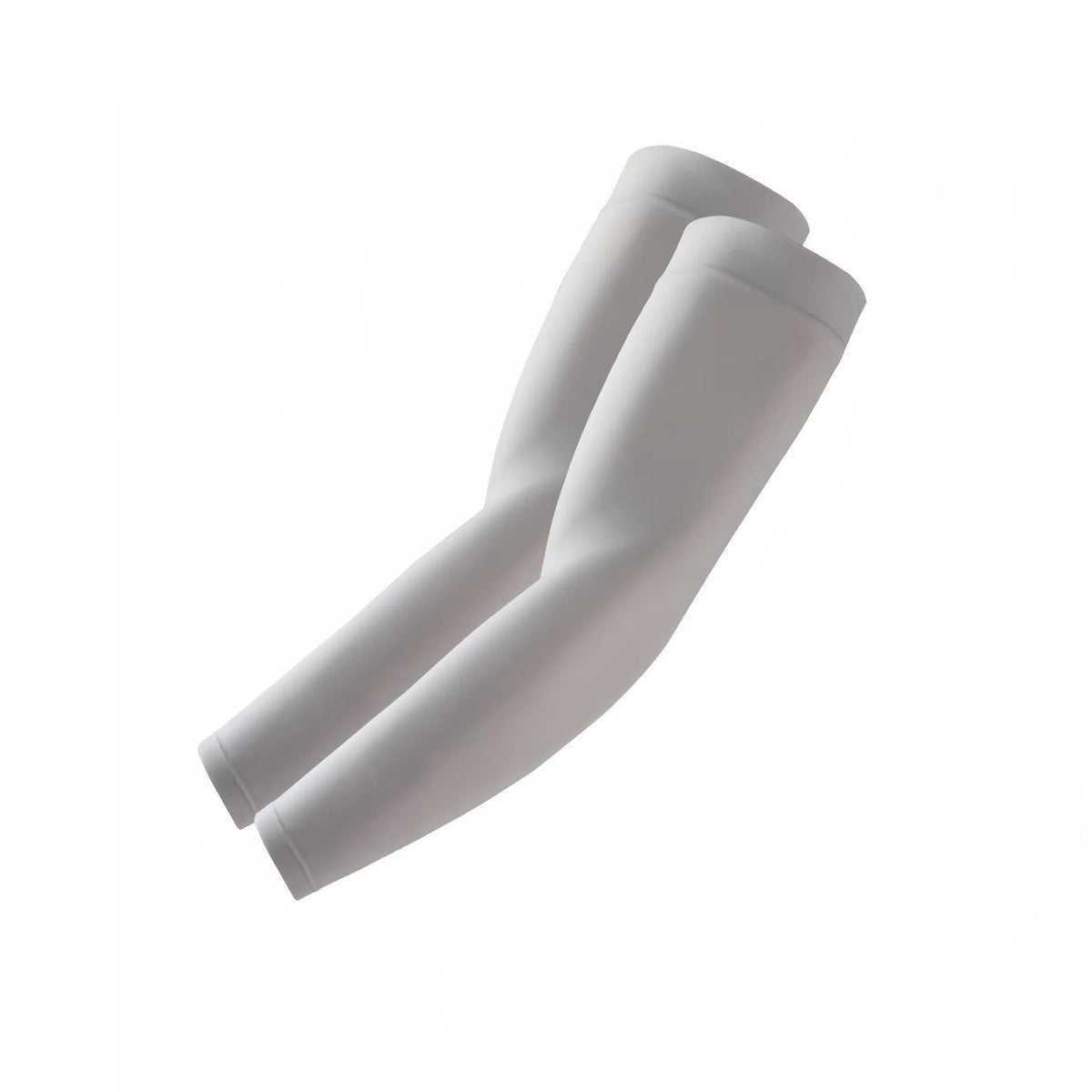 A pair of white unisex UV protection arm sleeves shown in a close-up view.