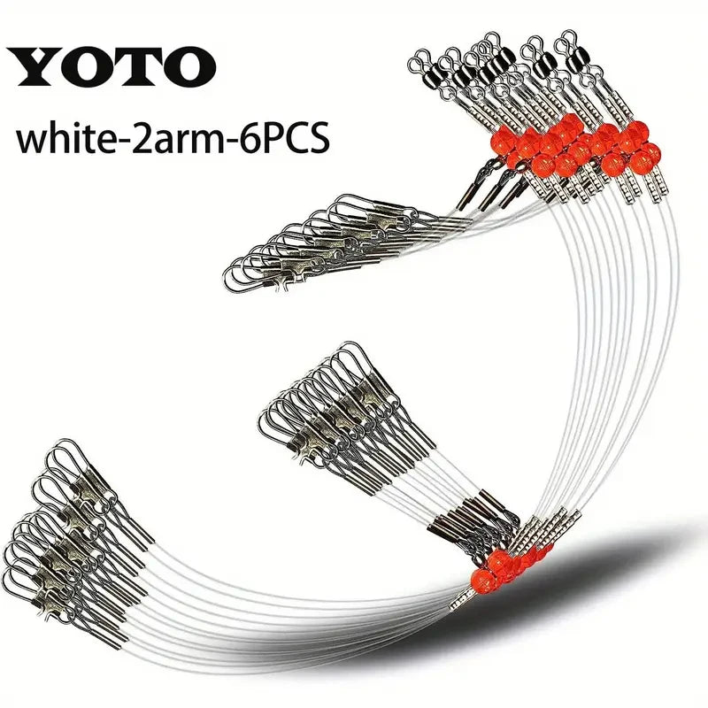 White 2-arm 6PCS fishing tackle rig with silver and red components