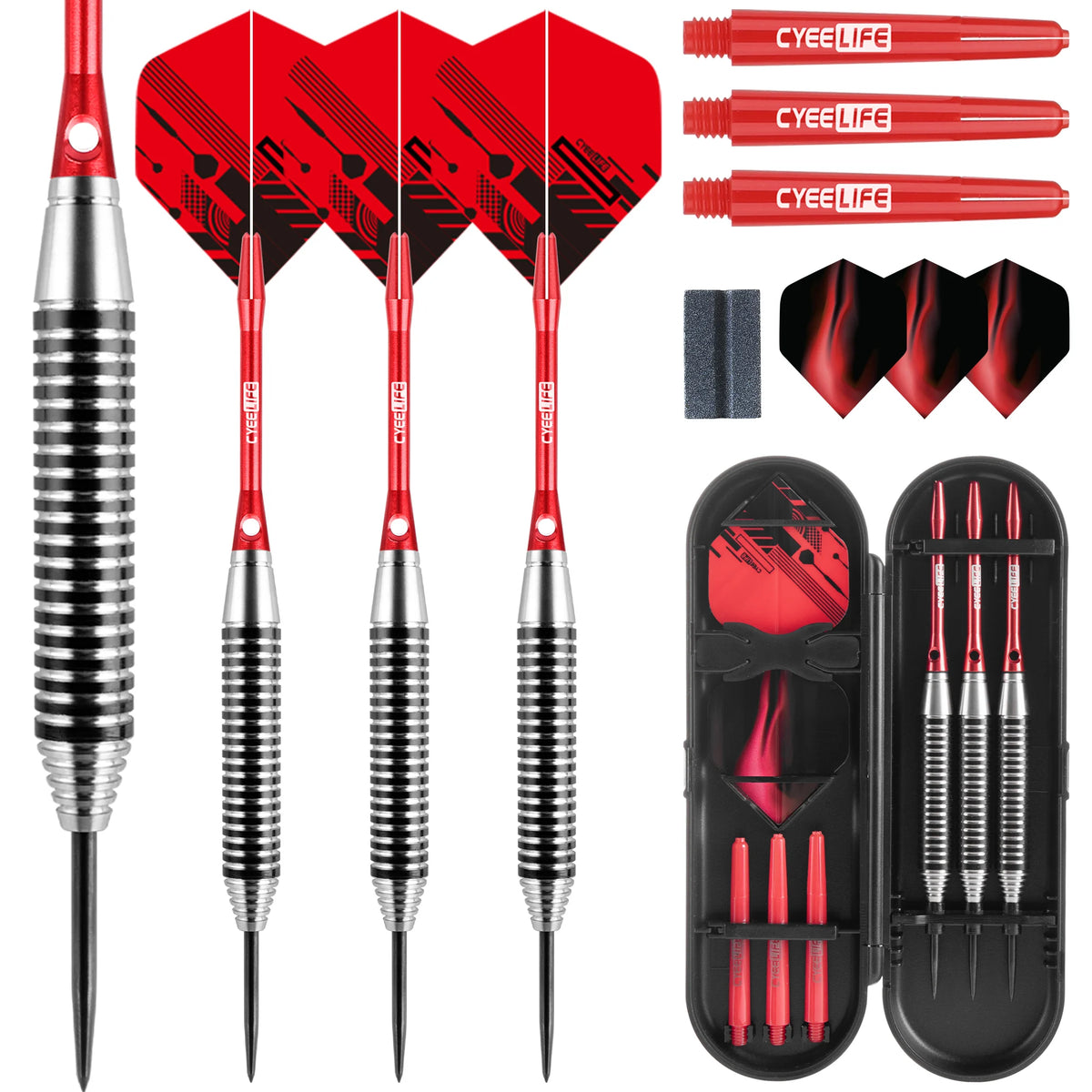 Professional Steel Tip Darts Set with Aluminum Shafts and Storage Box