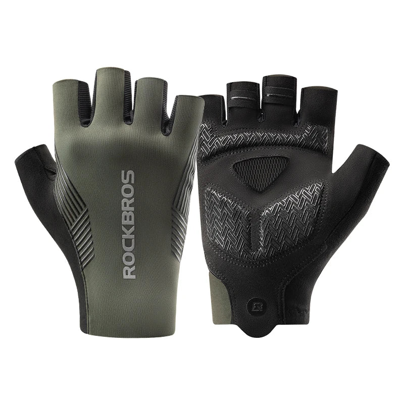 A pair of black cycling gloves designed for mountain biking with textured grip and padded fingers.
