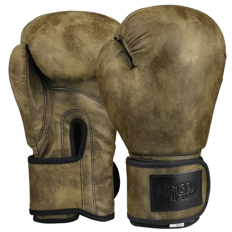 Pair of brown retro PU leather boxing gloves for MMA and Muay Thai