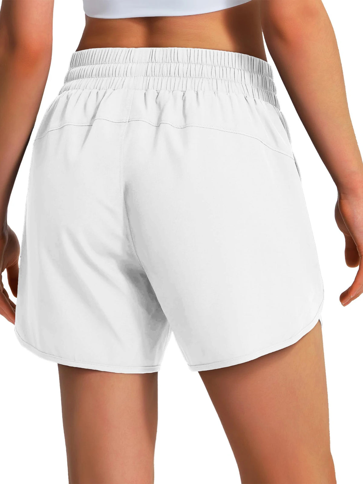 White women's quick-dry sports running shorts shown on a model.