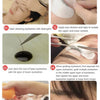 Instructions for using transparent fabric eyelash extension tape, showing steps for applying and grafting false eyelashes.