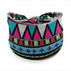 A colorful bohemian stretch cotton headband featuring geometric patterns in pink, teal, black, and green.