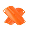 Orange durable soccer shin guards shown from the side.