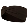 A black knotted elastic sports headband is shown from the side.