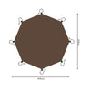 A large brown waterproof camping ground mat is shown with measuring lines indicating its dimensions.