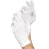 Un par de guantes de algodón blancos de manejo puestos en una mano.