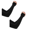 A pair of black ice silk arm sleeves shown on a hand and forearm.