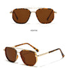 Brown leopard print sunglasses shown in positive and 45 degree side views.