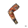 A reusable stretch tattoo arm sleeve featuring a graphic design of a blonde woman and a skull.