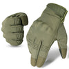 A pair of olive green motorcycle riding full finger gloves shown in a close-up view.