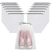 A set of five clear reusable drawstring storage bags, with a pair of pink shoes visible at the bottom.