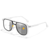 Square photochromic sunglasses with white frames and yellow lens tint