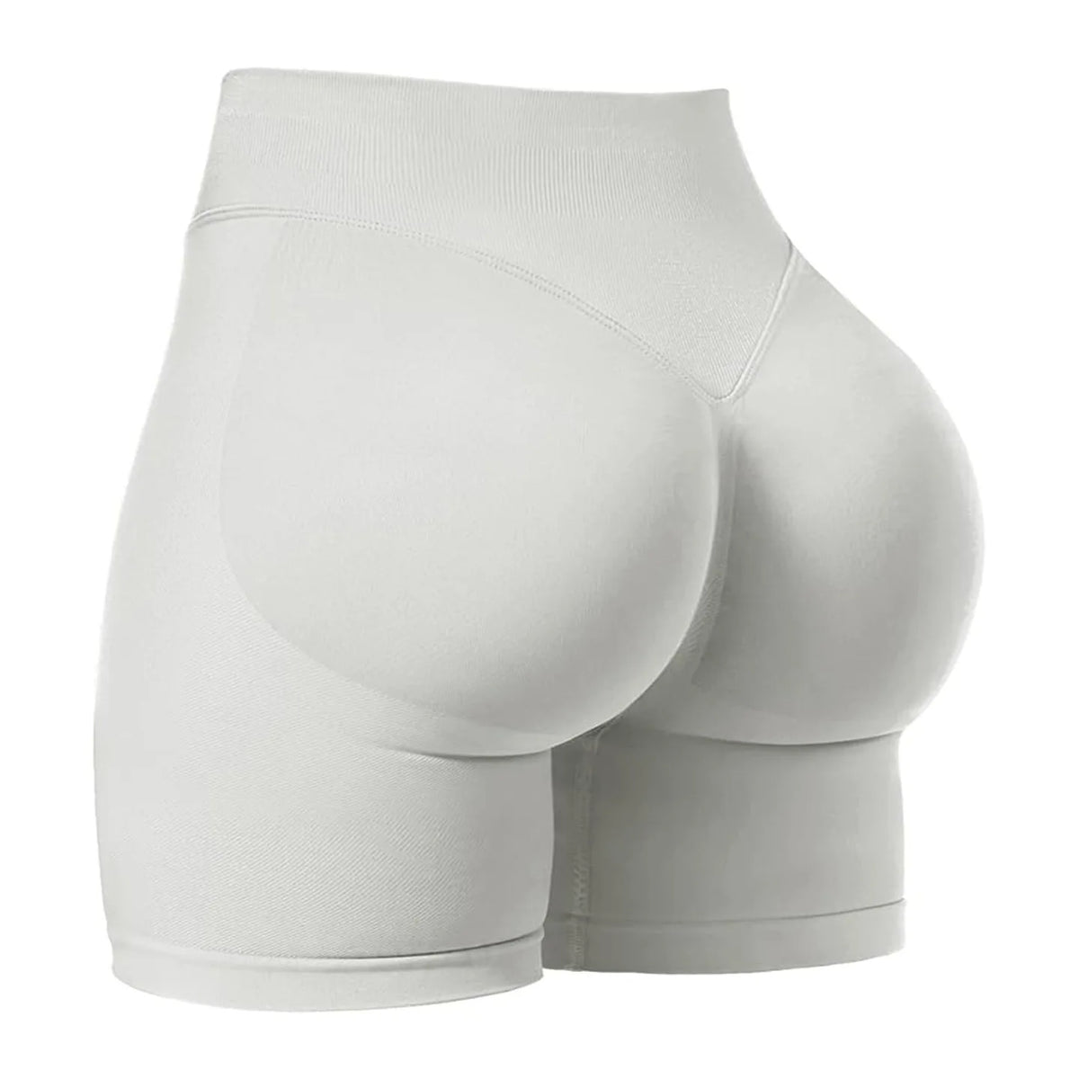 Short de yoga sans couture taille haute blancs montrés de profil.