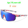 A pair of purple-tinted, oversized sunglasses with red and white striped arms for children.