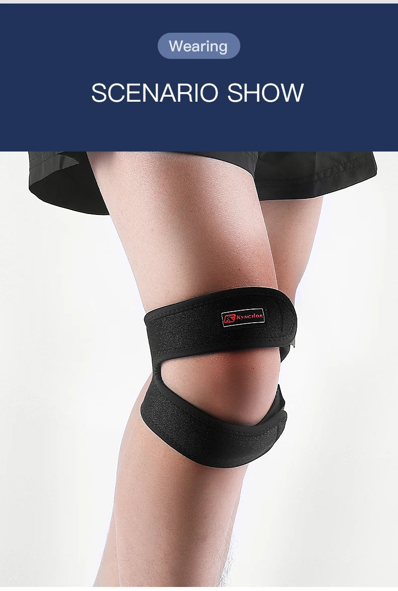 A person wearing a black pressurized knee support sleeve during a scenario show.