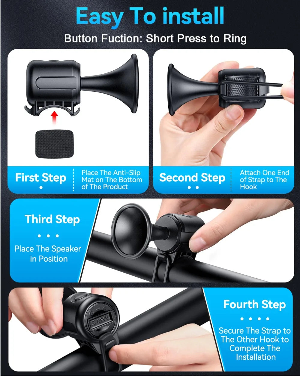 Loud 130dB Electric Bicycle Horn with Waterproof Design