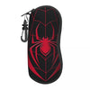 A black silicone pouch designed to look like a Spider-Man web pattern, featuring a red spider emblem and a hanging loop.