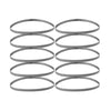 A set of five gray multi-functional elastic sports headbands laid out in a row.