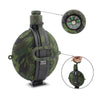 A dark green camouflage silicone camping kettle with a circular pressure gauge is shown.