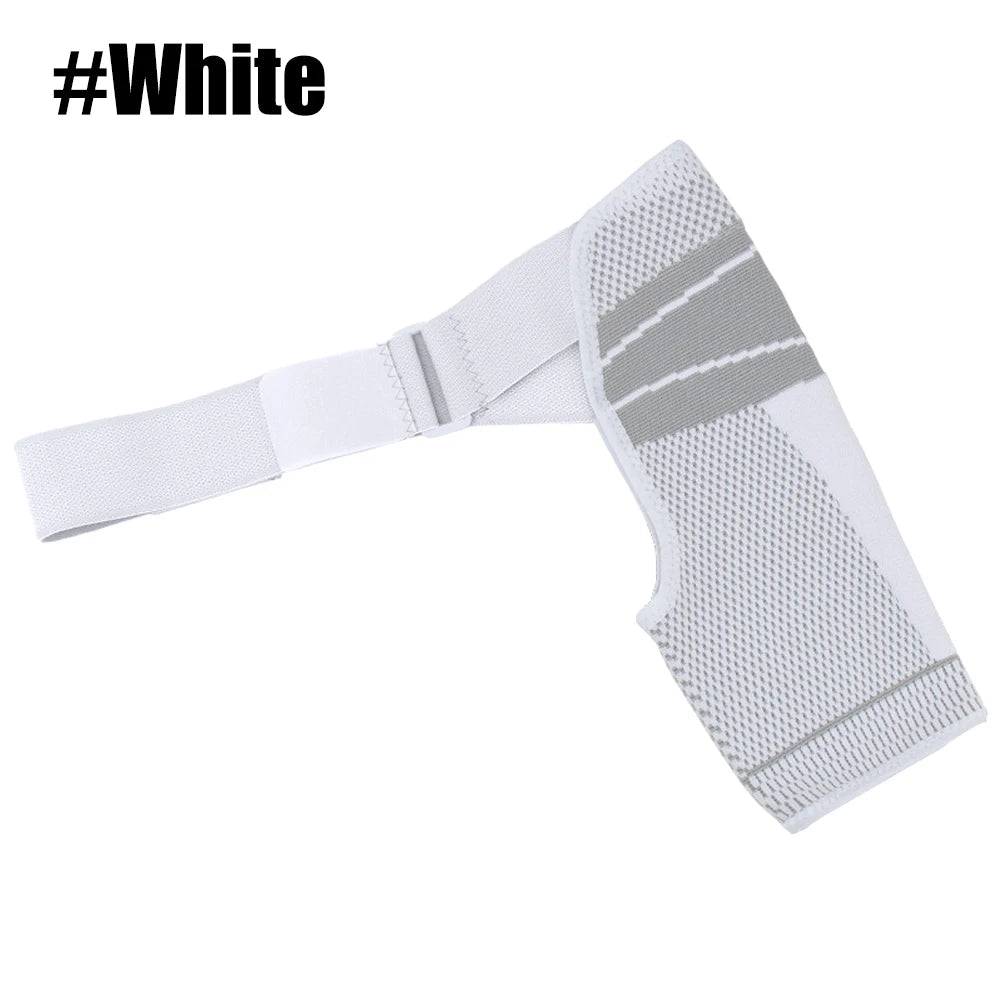 White adjustable shoulder support brace for rotator cuff relief