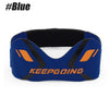 Blue knee strap with black and orange accents for pain relief and stabilization