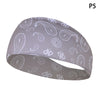 A gray elastic sports headband with a paisley and floral pattern shown from the side.