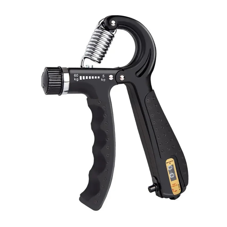 Black adjustable hand grip strengthener for forearm and finger exercise
