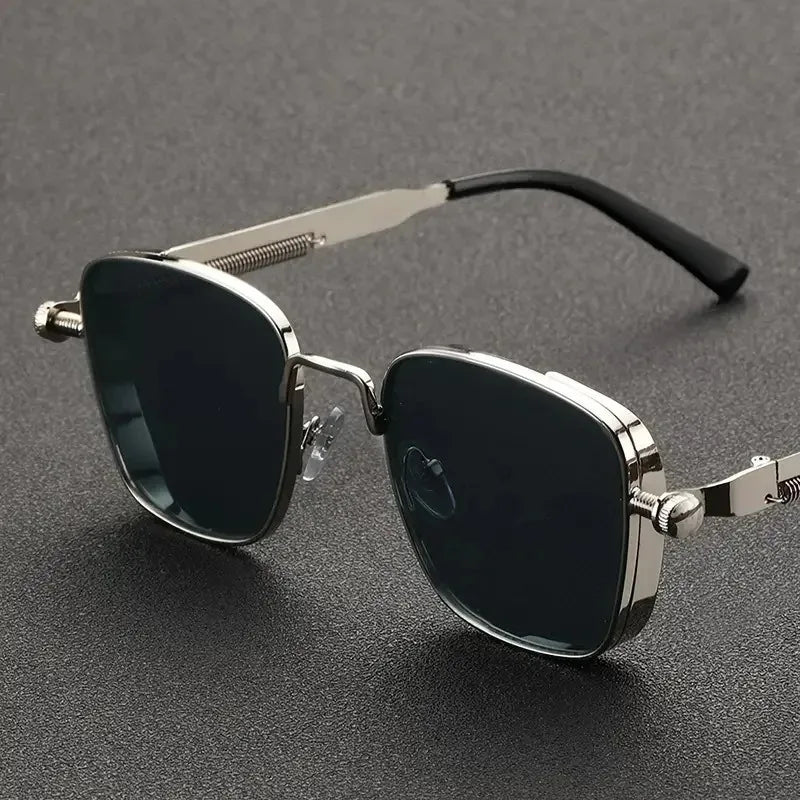 Vintage Steampunk Square Sunglasses with Metal Frame