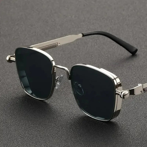 Vintage Steampunk Square Sunglasses with Metal Frame