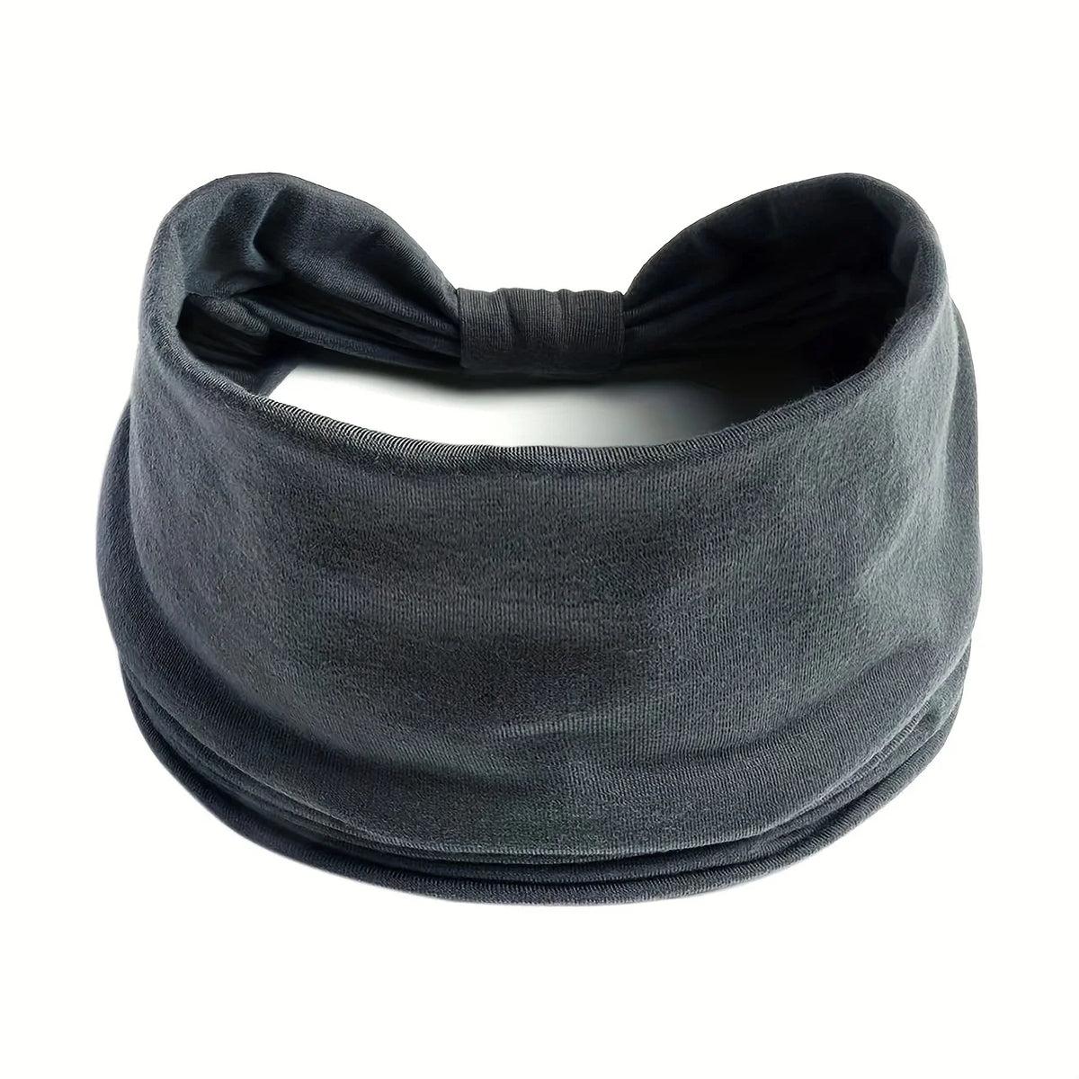 Diadema ancha y elástica gris oscuro atada en lazos, apta para el cabello y deportes.