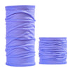 A stack of purple seamless fabric headbands and balaclavas rolled into cylindrical shapes.