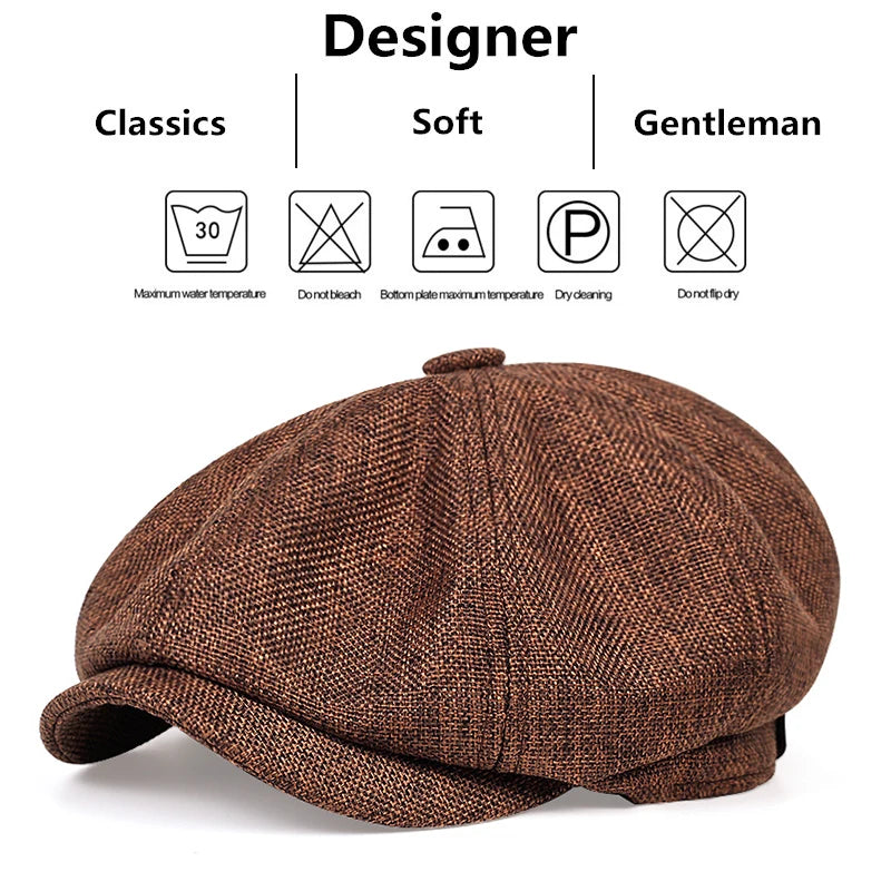 Unisex Linen Newsboy Cap – Retro Octagonal Beret