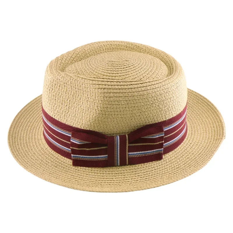 Woven Straw Fedora Hat with Striped Band for Men and Women
