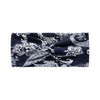 A dark blue bohemian vintage print headband featuring intricate white floral and paisley patterns.