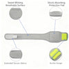 An adjustable tennis elbow brace featuring a sweat-wicking surface, shock-absorbing pad, and extended secure velcro.