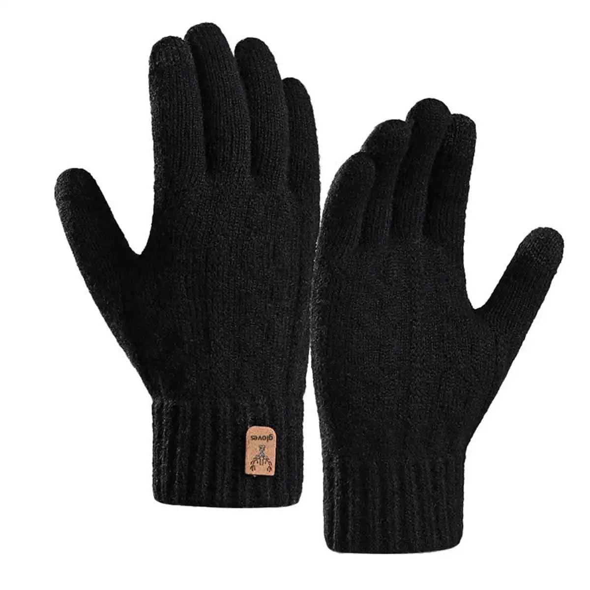 Black ultra warm touchscreen fleece winter gloves for men