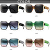 Six variations of trendy square sunglasses shown in different colors and finishes.